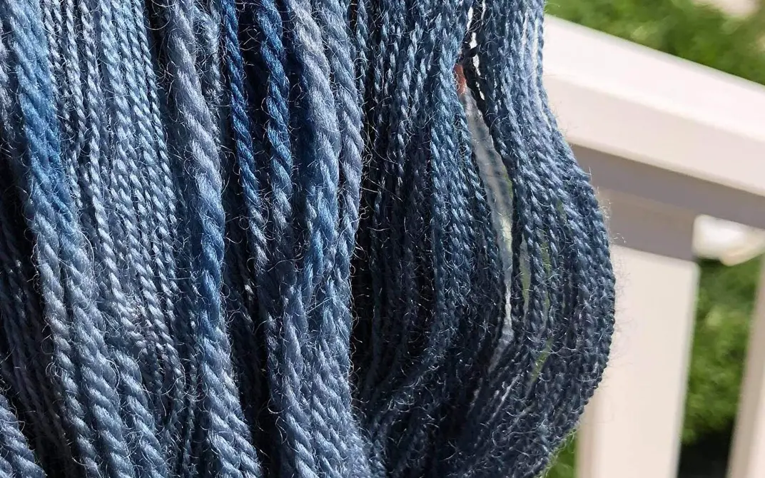 Woad dye is used to colour the yarn.