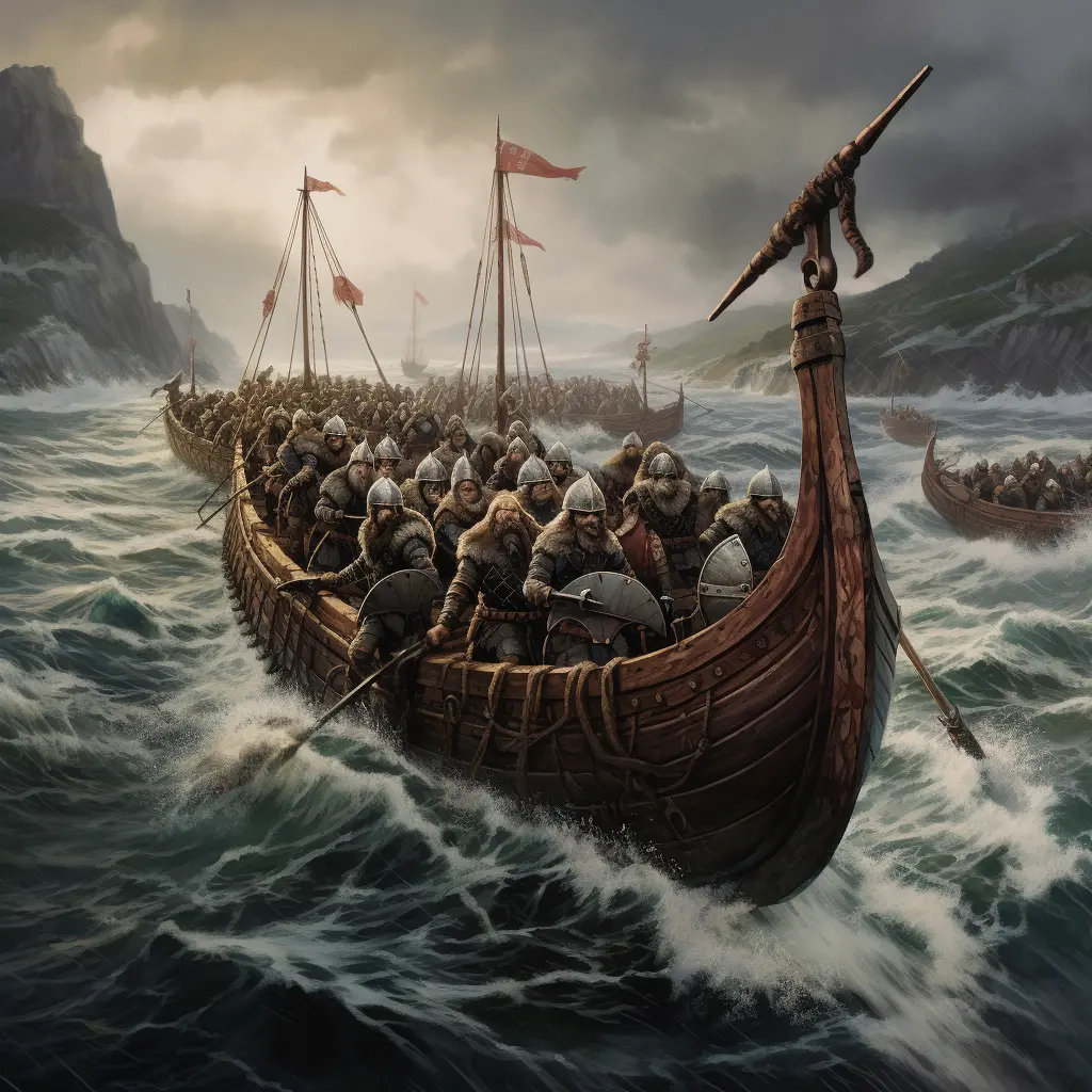 A group of vikings on rafts